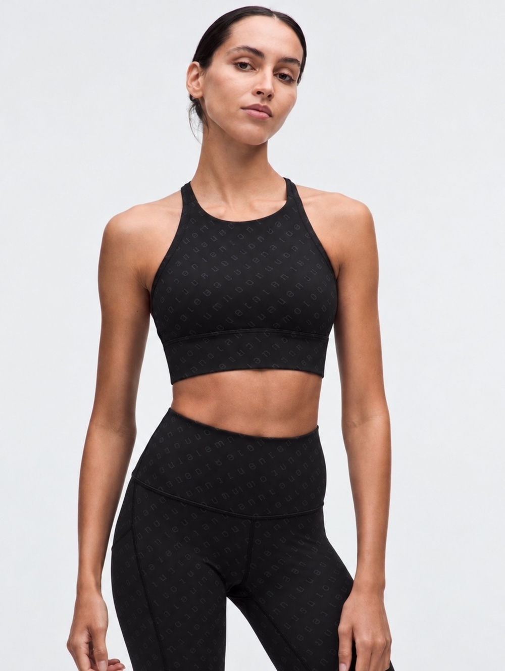 Lululemon Energy Longline Sports High neck Bra Black Logo Print Size 4 NWOT